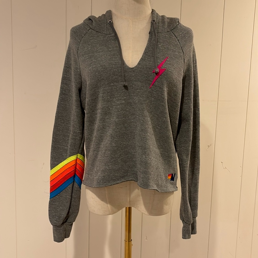 EUC Aviator Nation cropped grey hoodie, size M